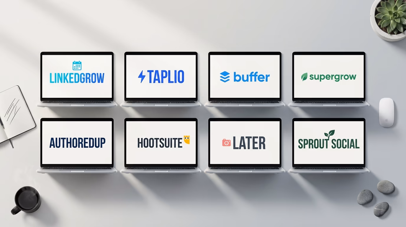 Best LinkedIn scheduling tools 2026 - LinkedGrow, Taplio, Buffer, Supergrow, AuthoredUp, Hootsuite, Later, Sprout Social