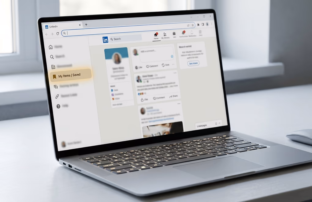 Find saved posts on LinkedIn desktop sidebar
