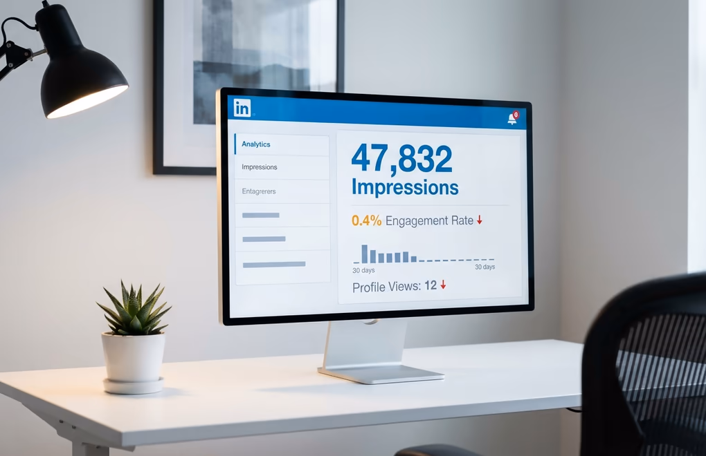 Dashboard inflated LinkedIn impression numbers alongside flat engagement metrics, the vanity metrics trap