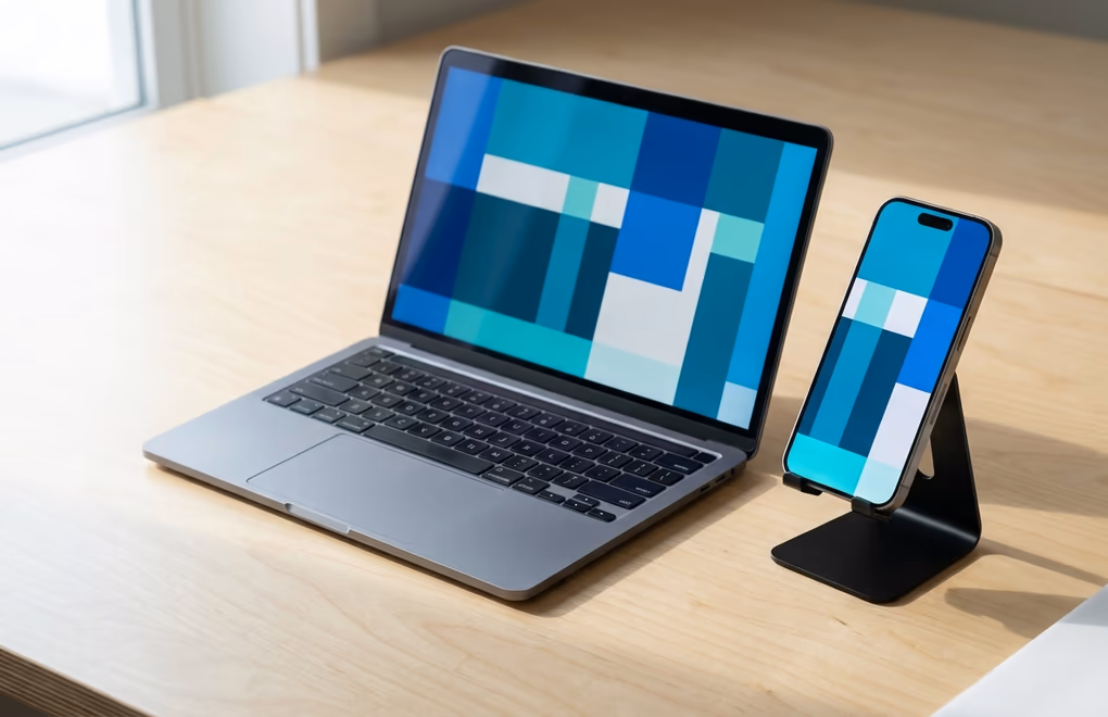Smartphone and laptop showing cropped versus full banner views