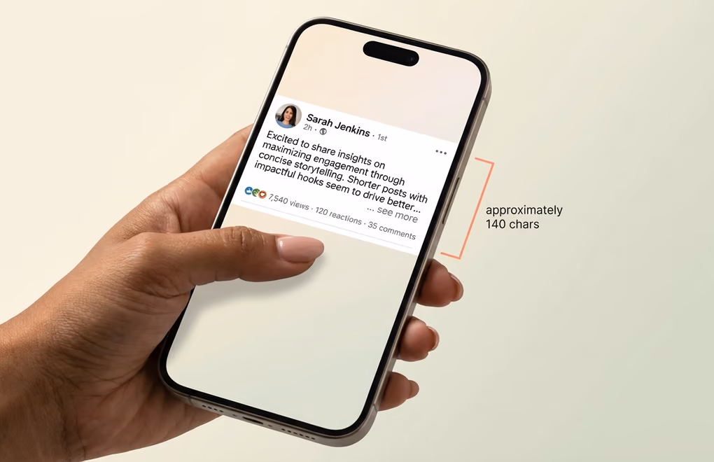 Smartphone screen showing a LinkedIn post preview with the see more link visible after the first few lines of text