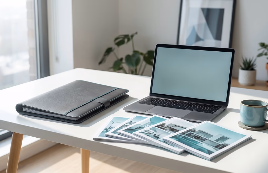 Organized desk showcasing work samples for the LinkedIn experience and featured sections