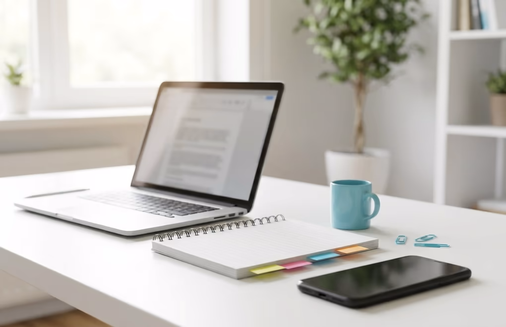 Workspace with a content calendar for a consistent LinkedIn posting routine