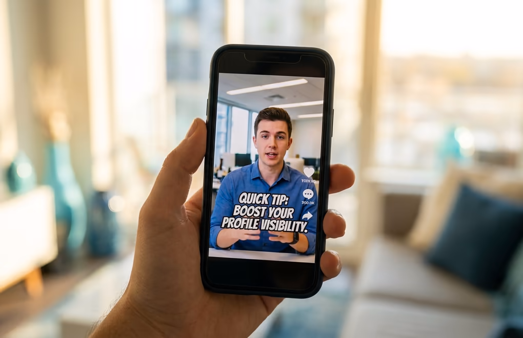 LinkedIn mobile feed showing a vertical video post with engagement metrics