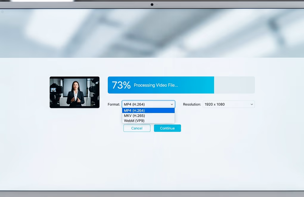 LinkedIn video upload interface showing format and resolution settings