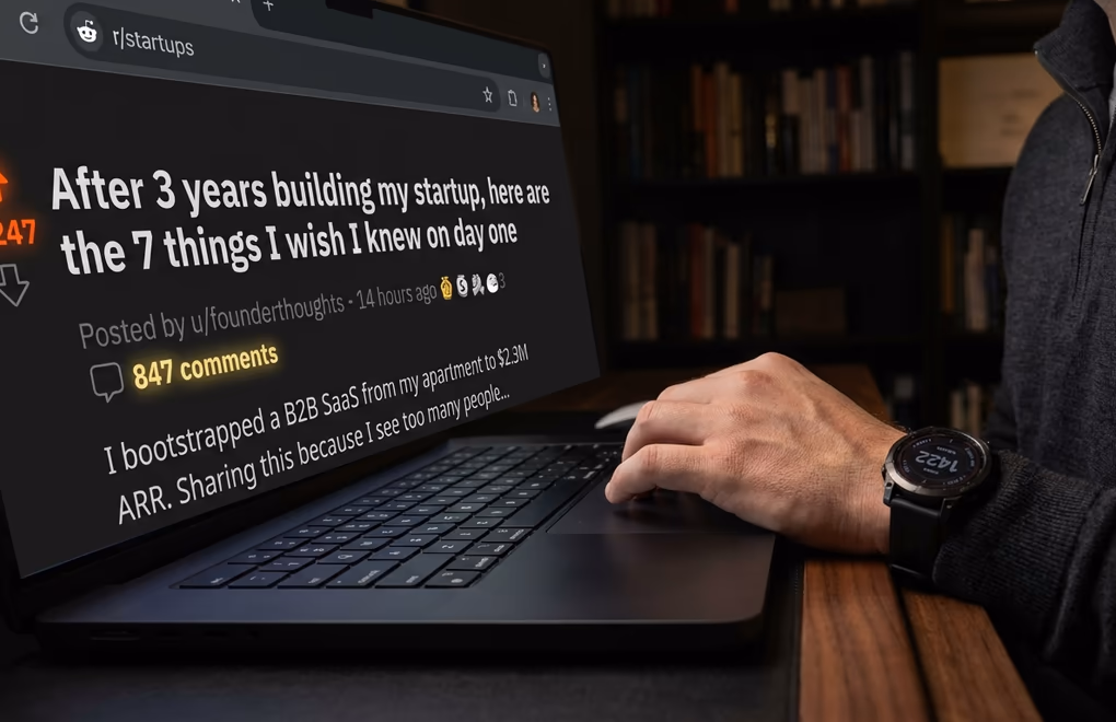 Close-up of a Reddit post interface high upvote count, engagement metrics, award badges indicating viral potential