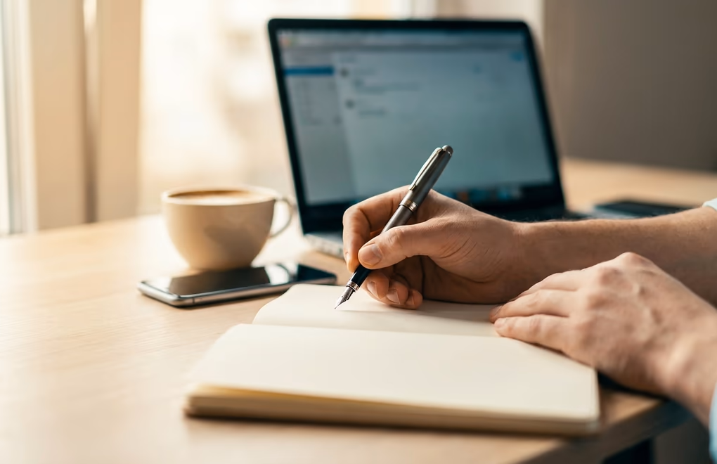 Capturing LinkedIn post ideas in a notebook